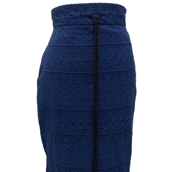 Eyelet Lace Midi/Maxi Skirt In Navy Blue By Cartolina Nantucket Cottagecore - Picture 3 of 11